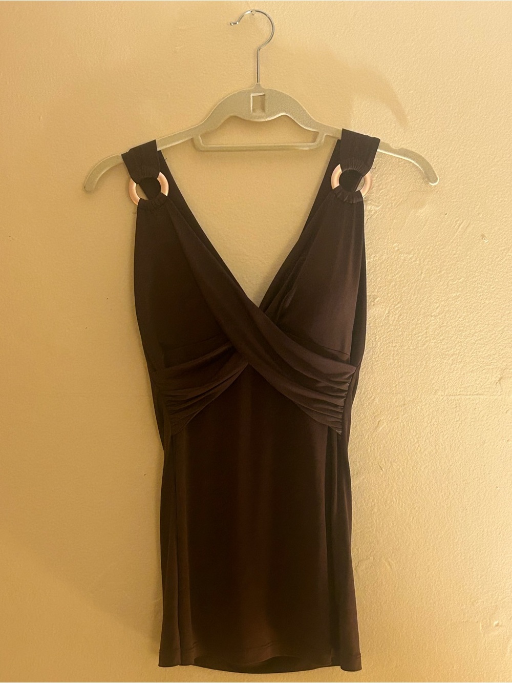 Body Central Brown Ruched V-Neck Top
